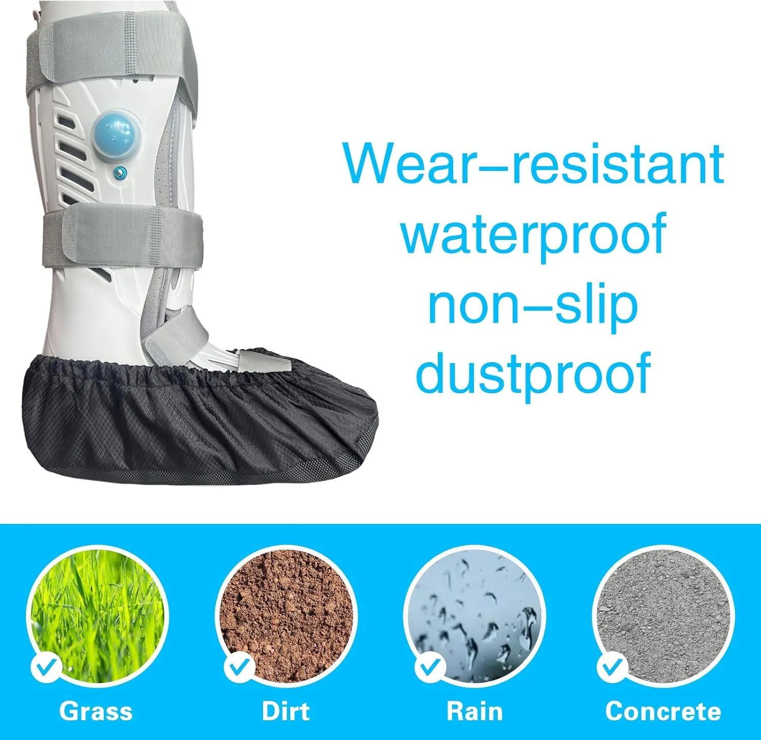 2 pcs Air Cam Walking Boot Covers, Fracture Medical Cast Boots Shoe Covers for Broken Foot Ankle Recovery With Waterproof Anti-slip and Washable (Medium)
