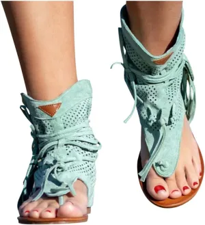 2020 PerhapsRio Tassel Sandals for Women,Retro Bohemian Gladiator Fringe Casual Sandals Flat Clip Toe Ankle Boots Beach Shoes T-Strap Roman Open-Toe Sandals