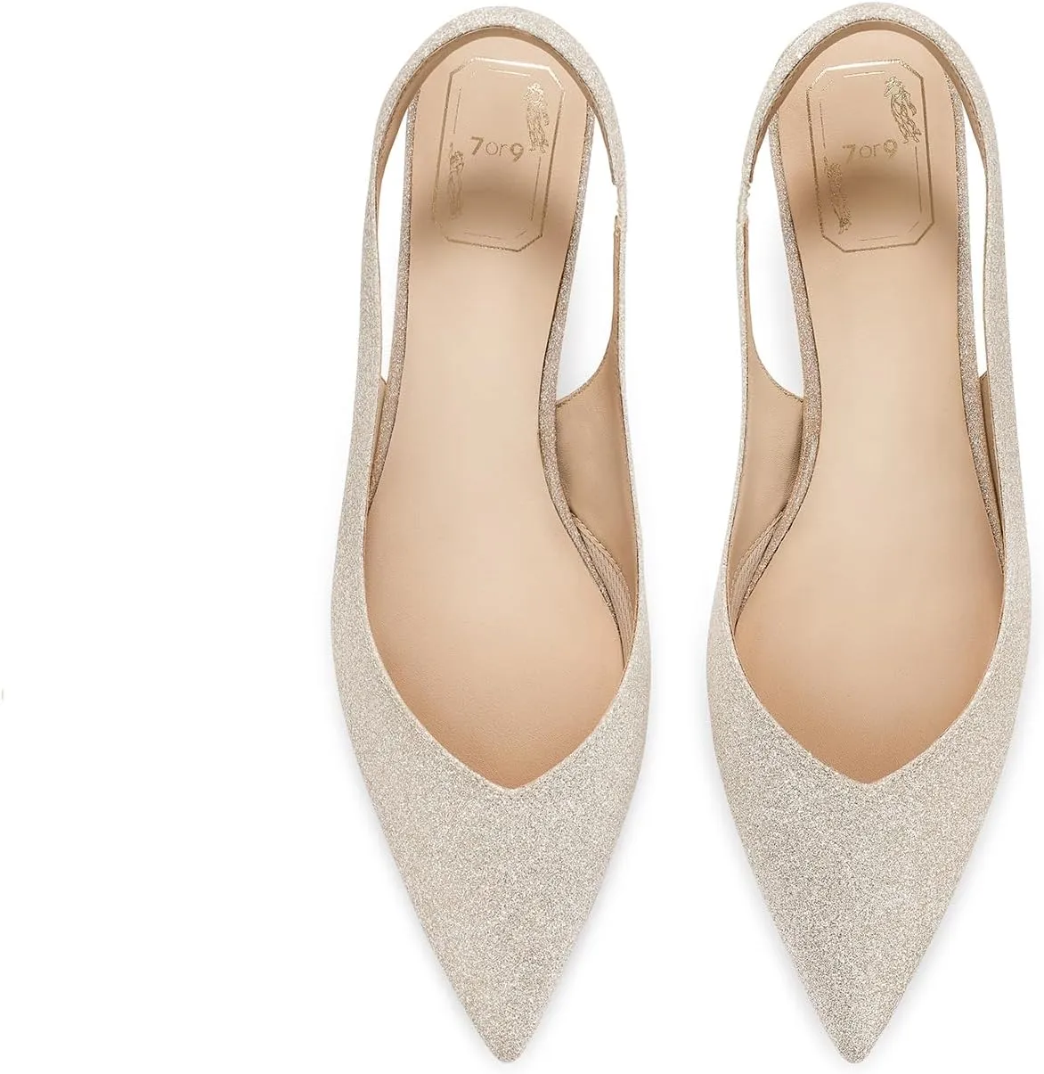 7or9 Women's Sandals Pointed Toe Slingback Kitten Heels Flared 2 Inch Low Pumps Dressy Wedding Air-Touch Foam Shoes - Black, White, Nude, Sparkly