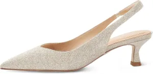7or9 Women's Sandals Pointed Toe Slingback Kitten Heels Flared 2 Inch Low Pumps Dressy Wedding Air-Touch Foam Shoes - Black, White, Nude, Sparkly