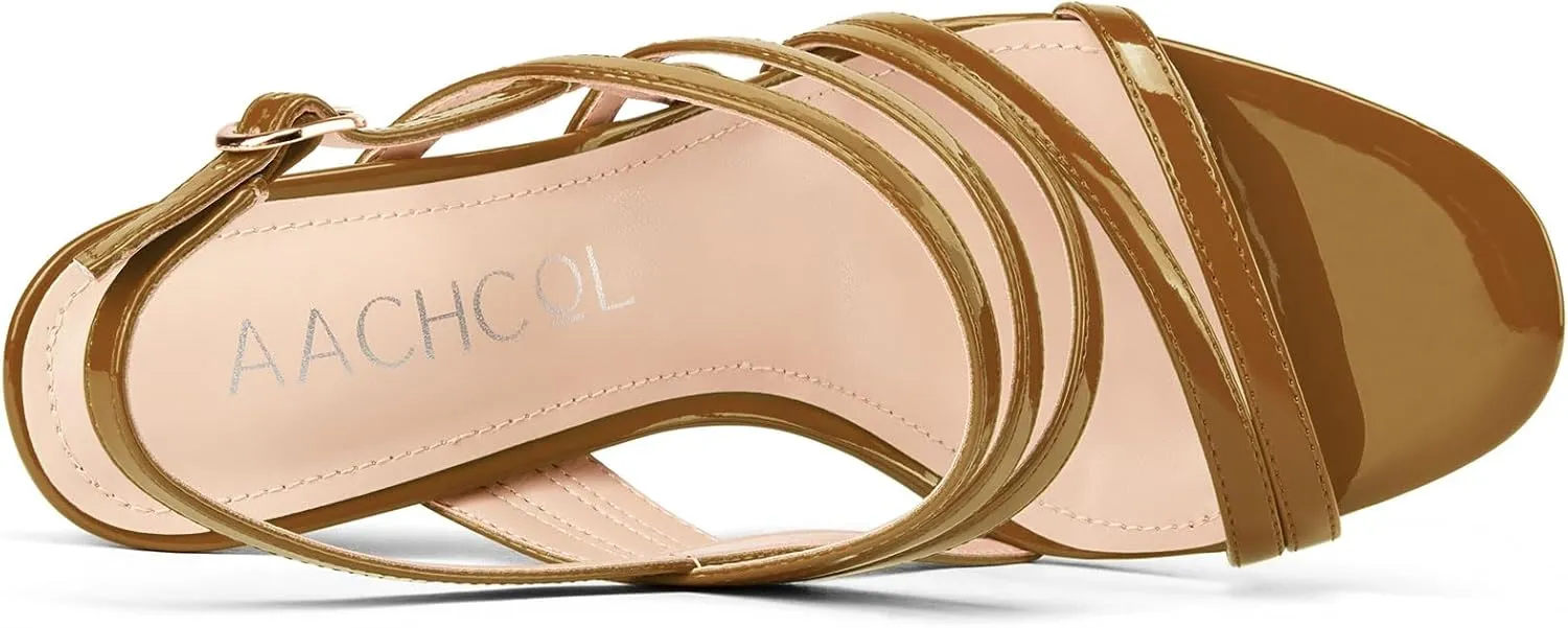 Aachcol Womens Open Toe Strappy High Heels Slingback Stiletto Heel Sandals Ankle Strap Party Dress Shoes 3.9 Inches Heels