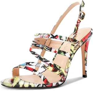 Aachcol Womens Open Toe Strappy High Heels Slingback Stiletto Heel Sandals Ankle Strap Party Dress Shoes 3.9 Inches Heels