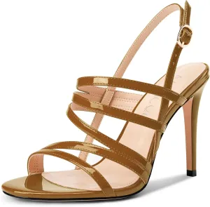 Aachcol Womens Open Toe Strappy High Heels Slingback Stiletto Heel Sandals Ankle Strap Party Dress Shoes 3.9 Inches Heels