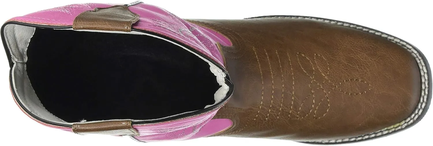 Ad Tec 8 in Girls Western Microfiber Faux Leather Classic Rodeo Boots, Pink - Double Row Welt Stitching, Pointed Toe, Padded Cushion Insole