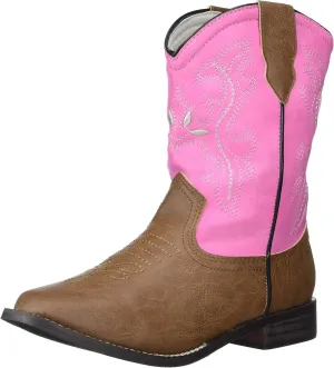 Ad Tec 8 in Girls Western Microfiber Faux Leather Classic Rodeo Boots, Pink - Double Row Welt Stitching, Pointed Toe, Padded Cushion Insole