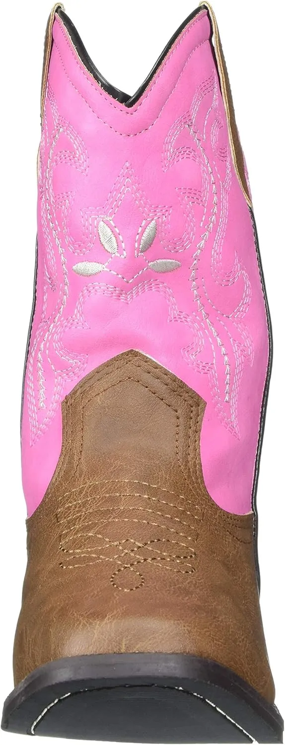Ad Tec 8 in Girls Western Microfiber Faux Leather Classic Rodeo Boots, Pink - Double Row Welt Stitching, Pointed Toe, Padded Cushion Insole