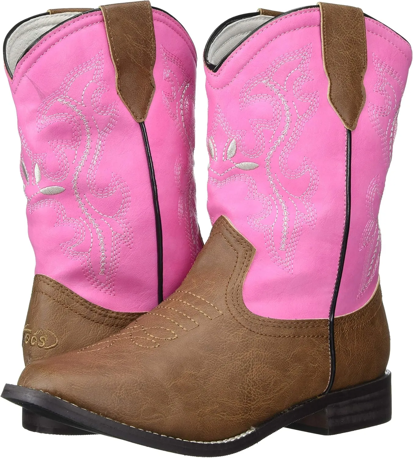 Ad Tec 8 in Girls Western Microfiber Faux Leather Classic Rodeo Boots, Pink - Double Row Welt Stitching, Pointed Toe, Padded Cushion Insole