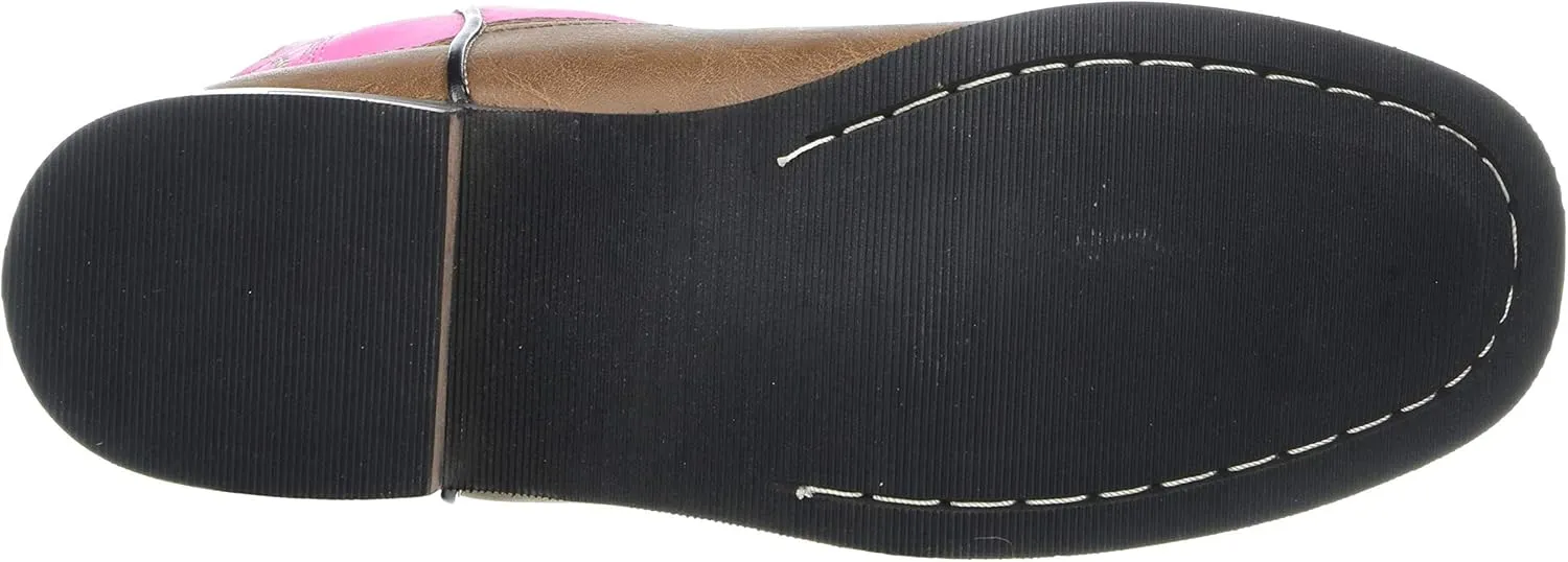 Ad Tec 8 in Girls Western Microfiber Faux Leather Classic Rodeo Boots, Pink - Double Row Welt Stitching, Pointed Toe, Padded Cushion Insole