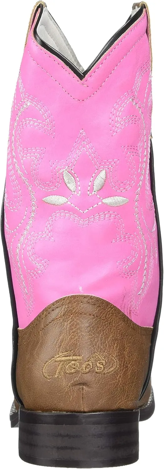 Ad Tec 8 in Girls Western Microfiber Faux Leather Classic Rodeo Boots, Pink - Double Row Welt Stitching, Pointed Toe, Padded Cushion Insole