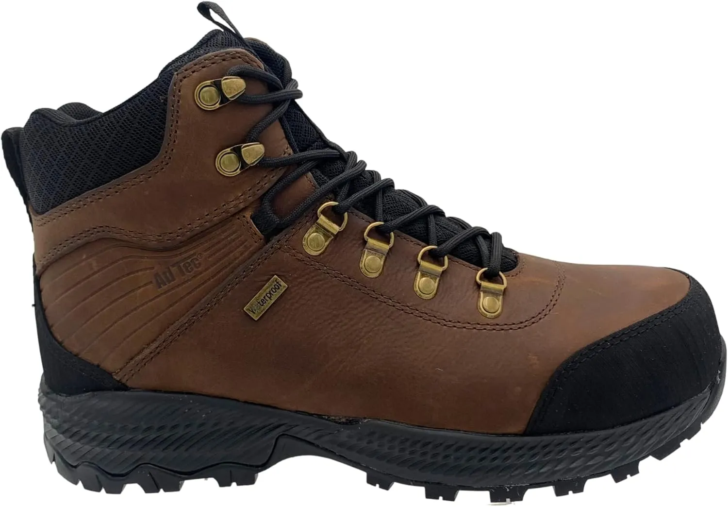 Ad Tec Men's 6" Hiker and Work Shoe - Tumbled Leather Upper, Waterproof, PU Insole Boots for Men - Flexible Mold Outsole for Comfort and Traction Pattern