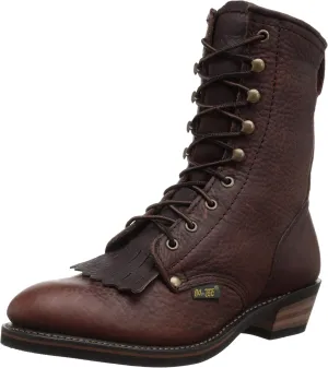 Ad Tec Men's 9" Packer Tumbled Leather Lacer Work Boots for Men, Chestnut - Plain Soft Toe, Moderate Mens Hiking Boots