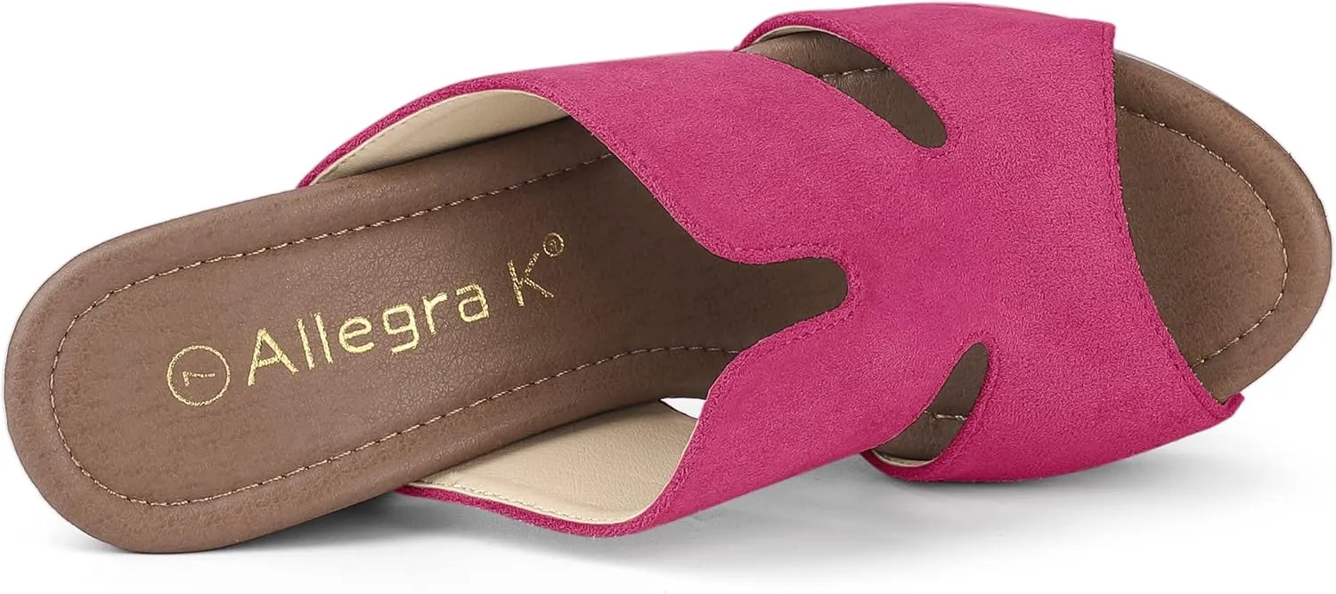 Allegra K Women's Faux Suede Platform High Block Heel Slides Sandals