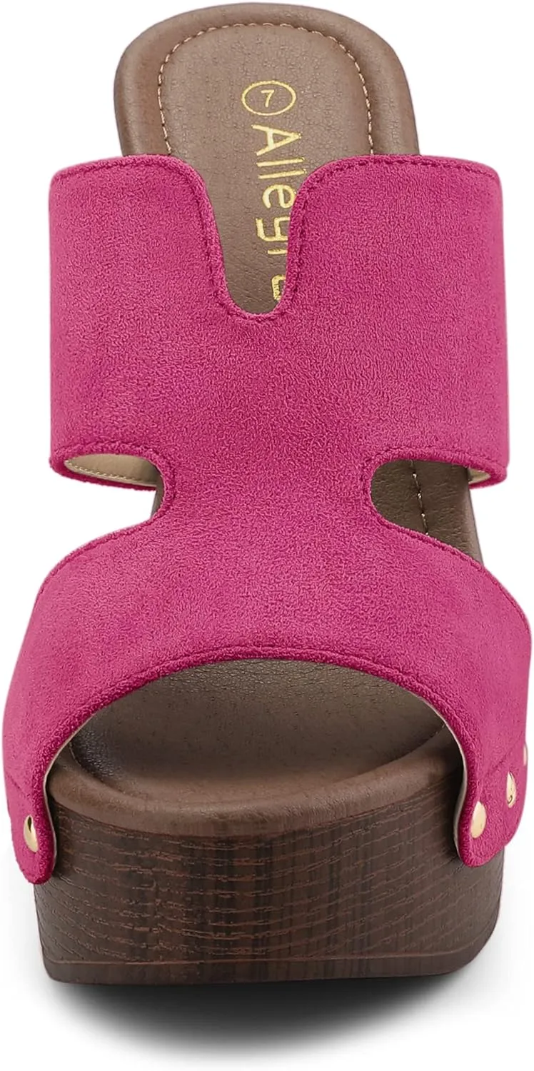 Allegra K Women's Faux Suede Platform High Block Heel Slides Sandals