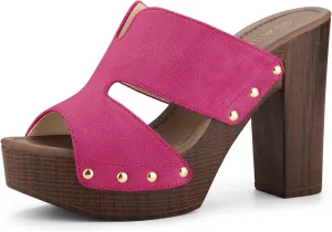Allegra K Women's Faux Suede Platform High Block Heel Slides Sandals