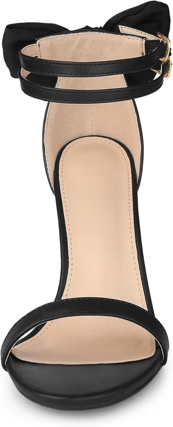 Allegra K Women's Heel with Bow Back Open Toe Stilettos Heels Sandals