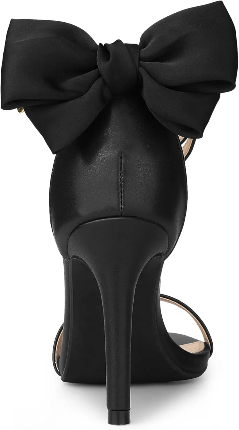 Allegra K Women's Heel with Bow Back Open Toe Stilettos Heels Sandals