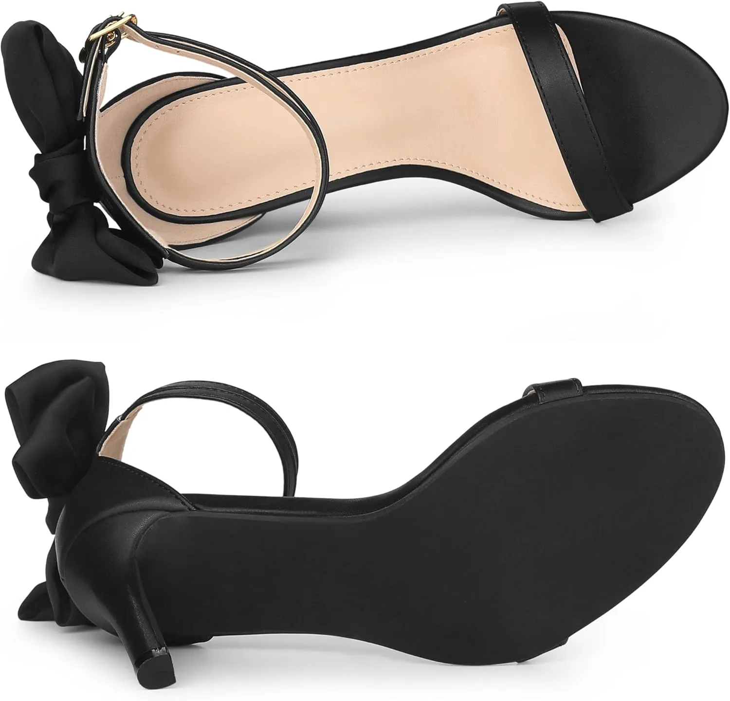 Allegra K Women's Heel with Bow Back Open Toe Stilettos Heels Sandals