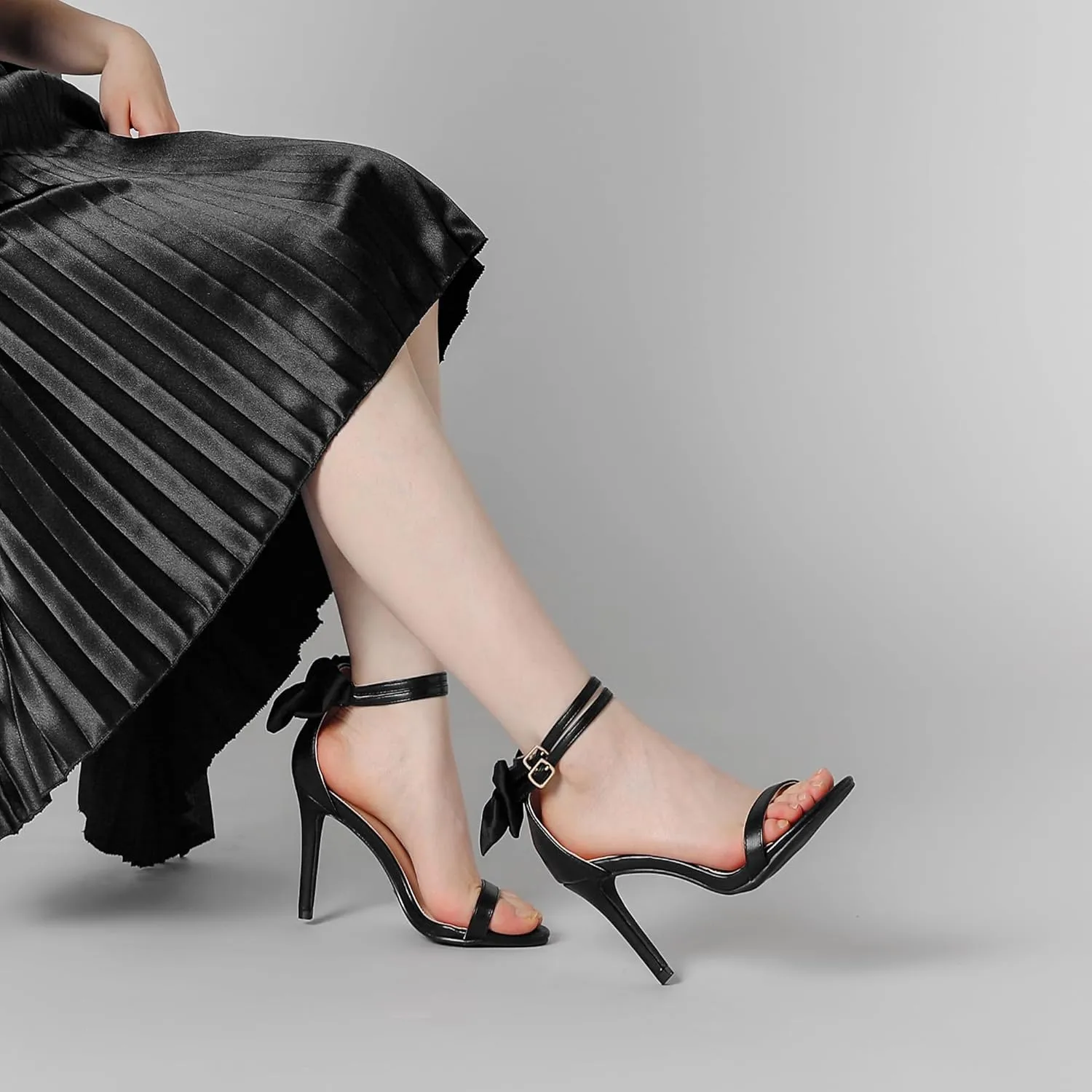 Allegra K Women's Heel with Bow Back Open Toe Stilettos Heels Sandals