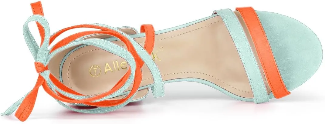 Allegra K Women's Open Toe Color Block Heel Lace Up Sandals