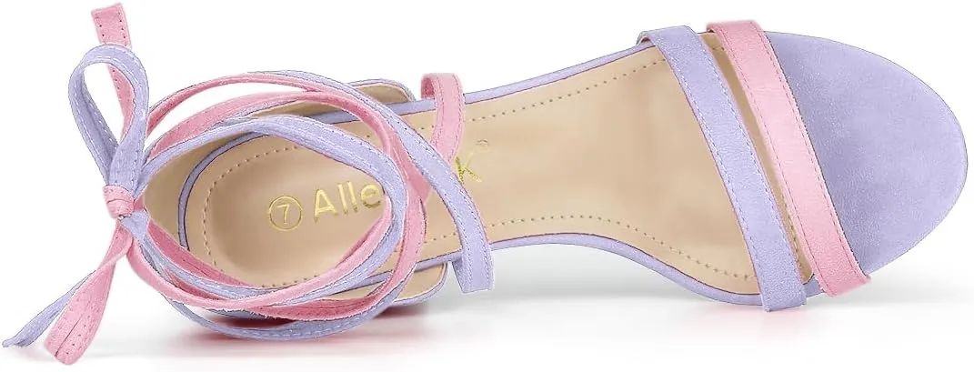 Allegra K Women's Open Toe Color Block Heel Lace Up Sandals