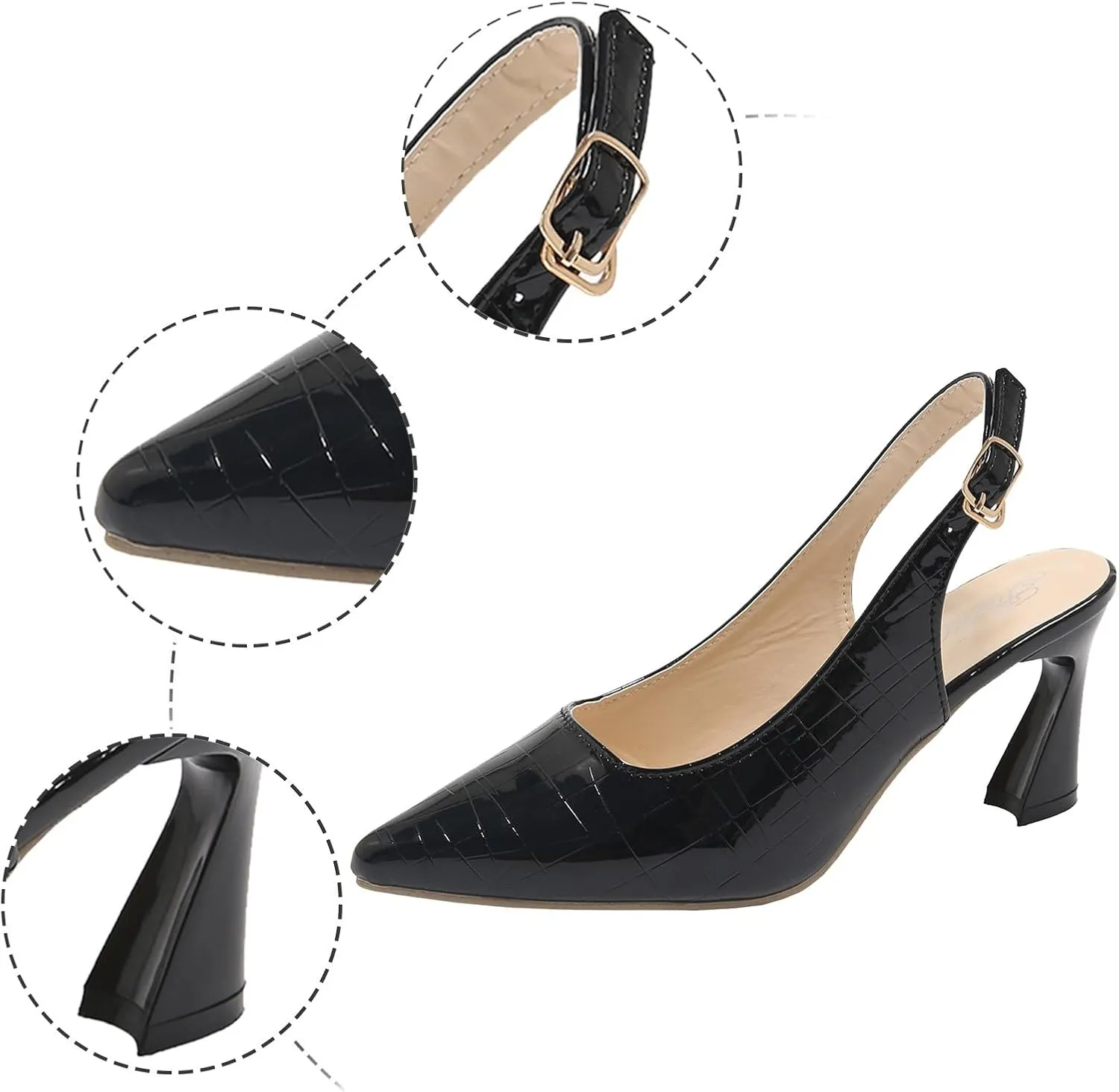 AMDBEL Summer Sandals for Women 2024, Pointed Toe Adjustable Strap Buckle Slingback Sandals Solid Color Fashion Sandals