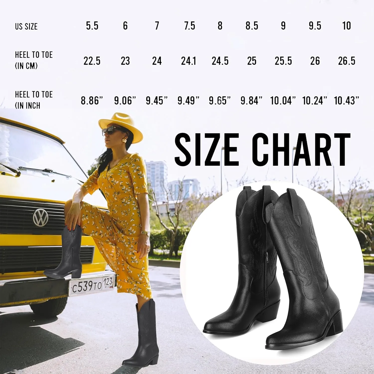 AMINUGAL Cowboy Boots for Women Mid Calf Cowgirl Boots Pointed Toe Chunky Heel Embroidered Western Boots Women Pull On Fashion Retro Classic Ankle Boots