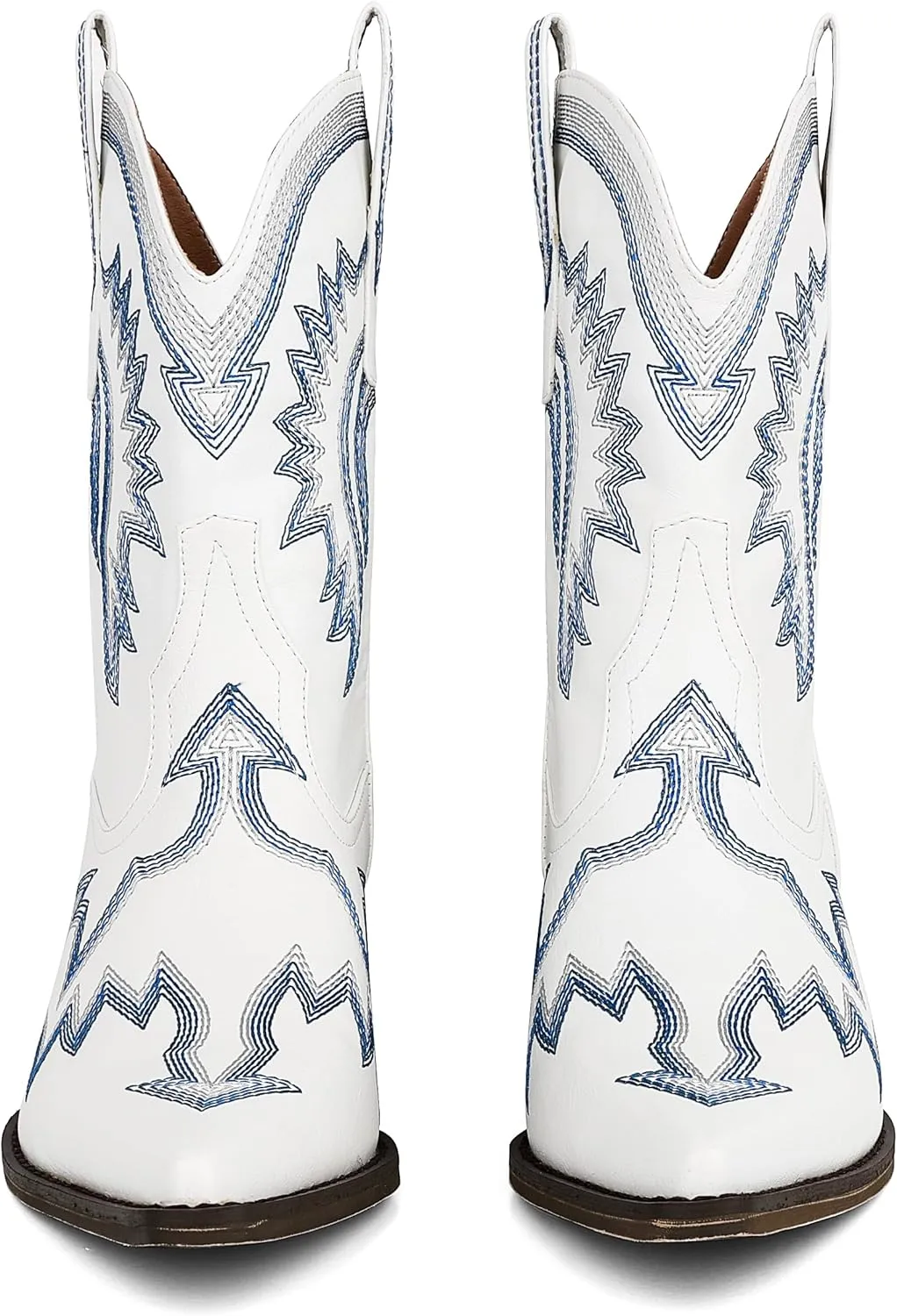 AMINUGAL Cowgirl Boots Chunky Heel Cowboy Boots for Women Pointed Toe Pull On Western Boots Women's Ankle Boots Country Concert Fashion Retro Metallic Booties
