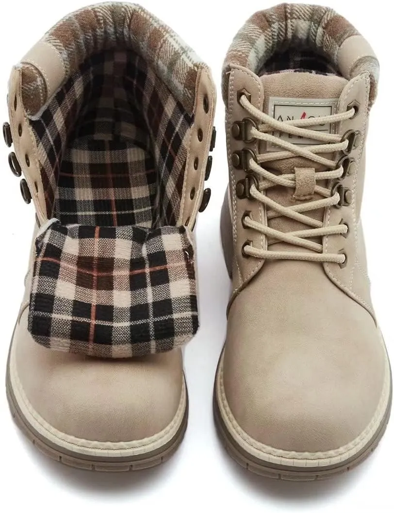 ANJOUFEMME Casual Winter Hiking Boots For Women - Womens Outdoor Snow Ankle Boots Waterproof Lightweight Lace up Fur Lined Walking Hiking Shoes
