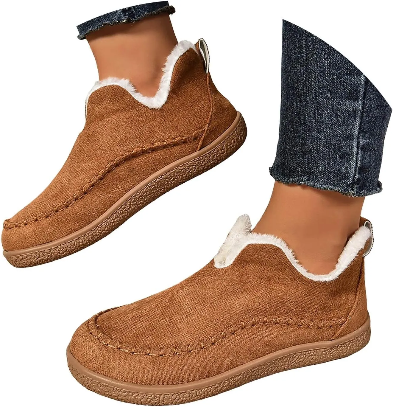 Ankle Boots for Women, Moccasin Booties Shoes With Cozy Memory Foam Winter Warm Fuzzy Indoor Outdoor House Shoes