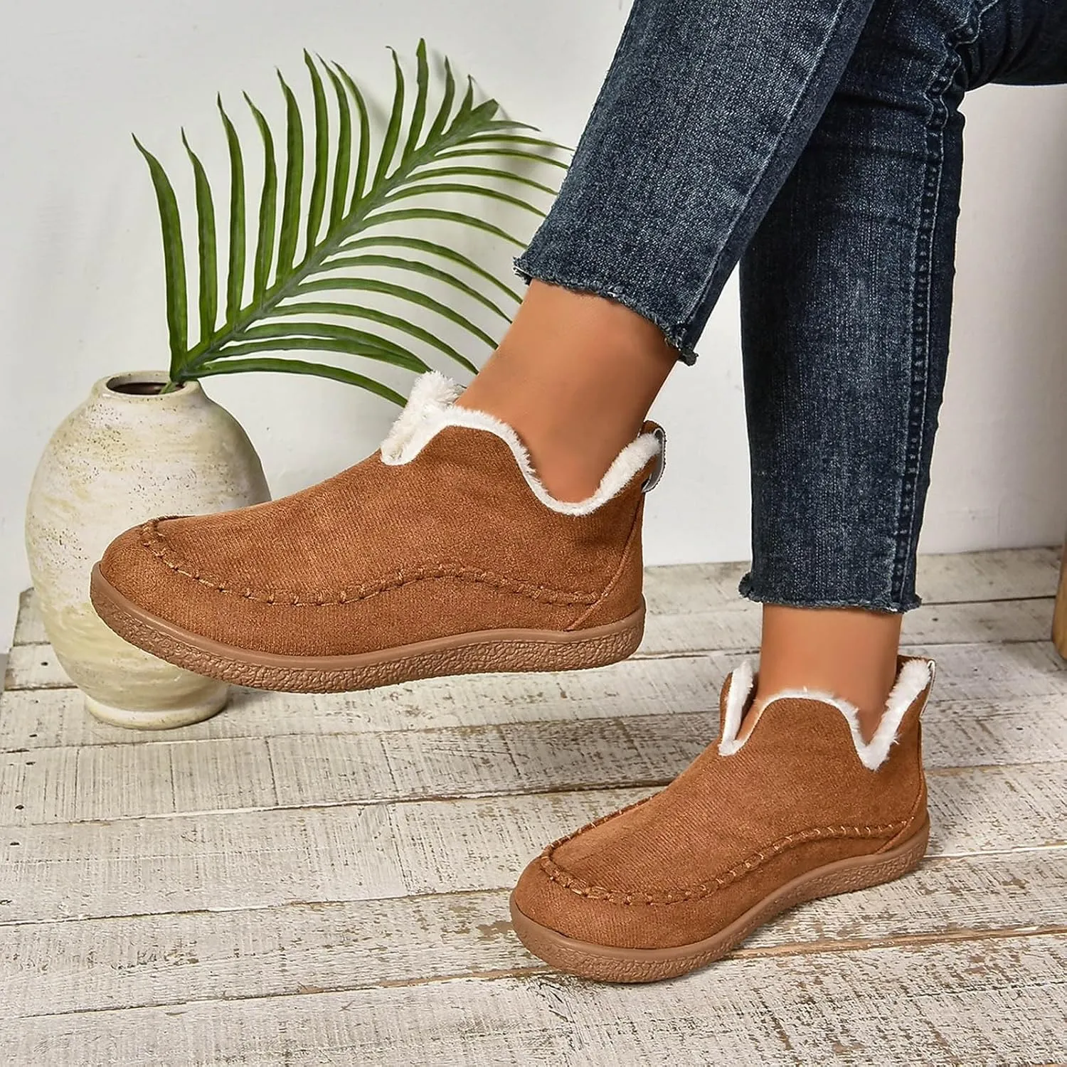 Ankle Boots for Women, Moccasin Booties Shoes With Cozy Memory Foam Winter Warm Fuzzy Indoor Outdoor House Shoes