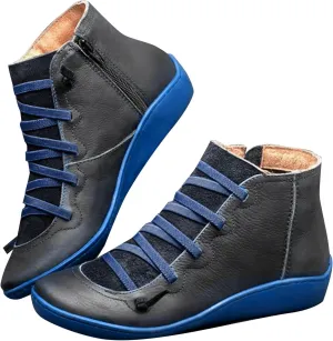 Ankle Boots for Women No Heel Women's Arch Support Fashion Lace up Side Zip Vintage Booties Flat Heel