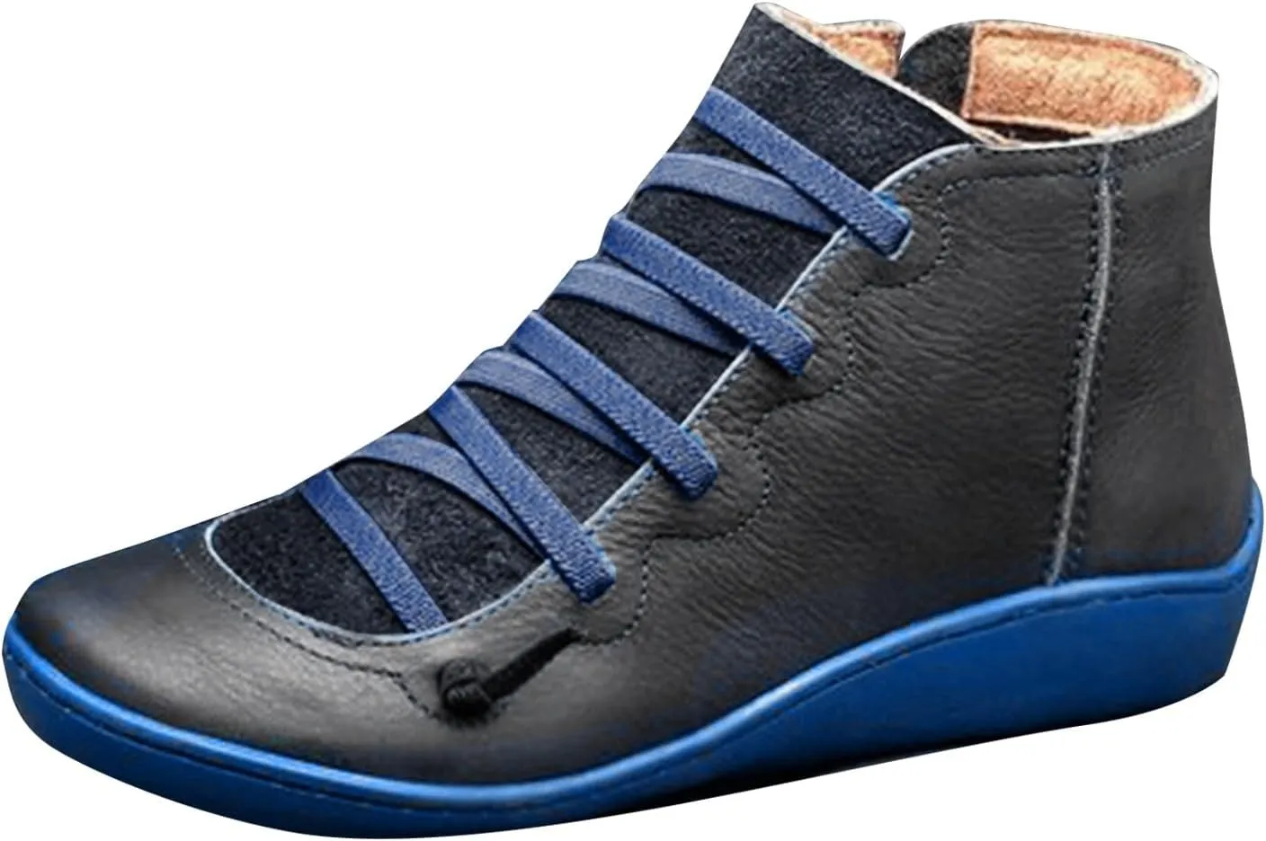 Ankle Boots for Women No Heel Women's Arch Support Fashion Lace up Side Zip Vintage Booties Flat Heel