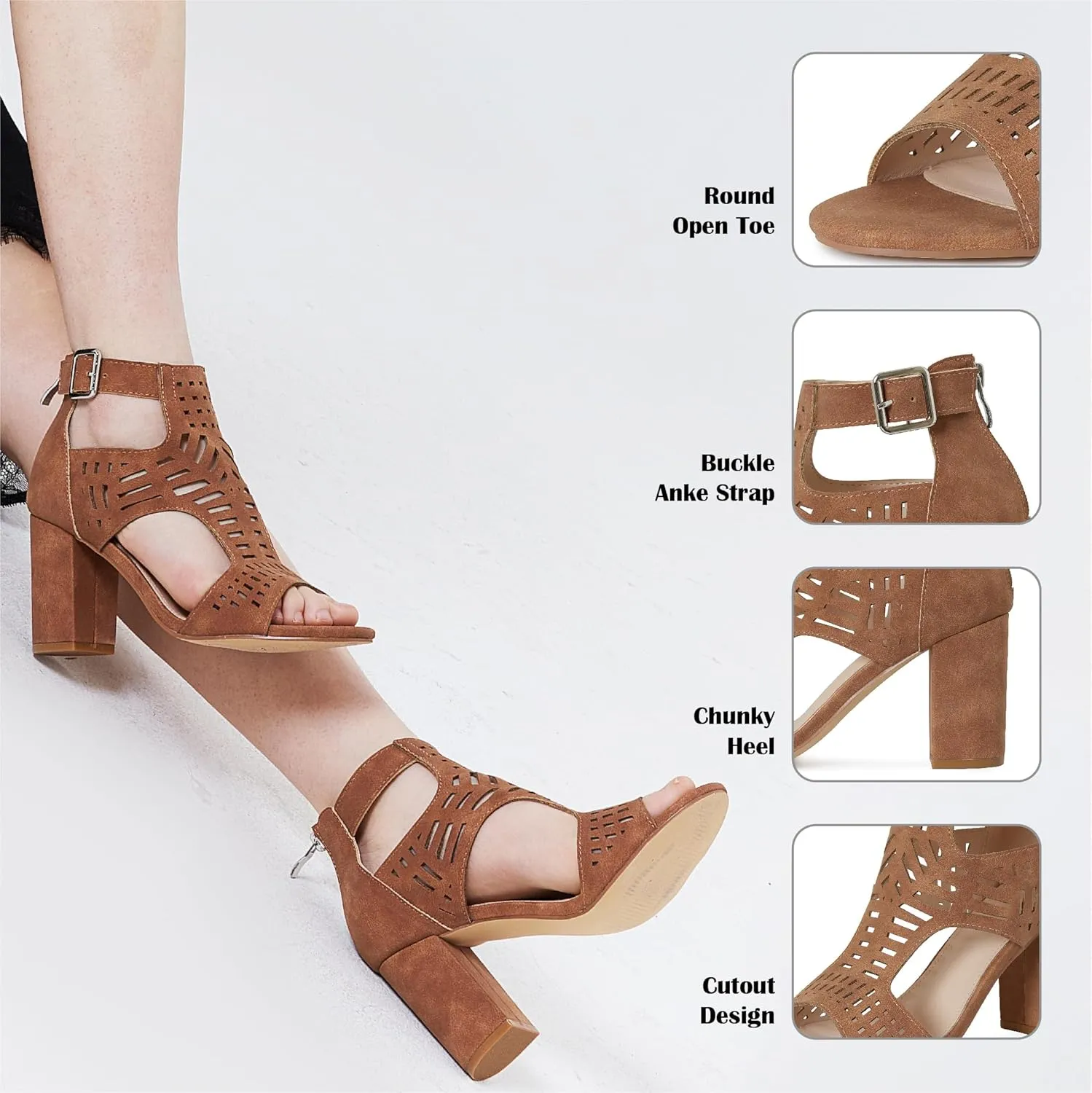 AOSPHIRAYLIAN Chunky Heeled Sandals for Womens Bohemian Cutout Open Toe Summer Block Heeled Party Sandals