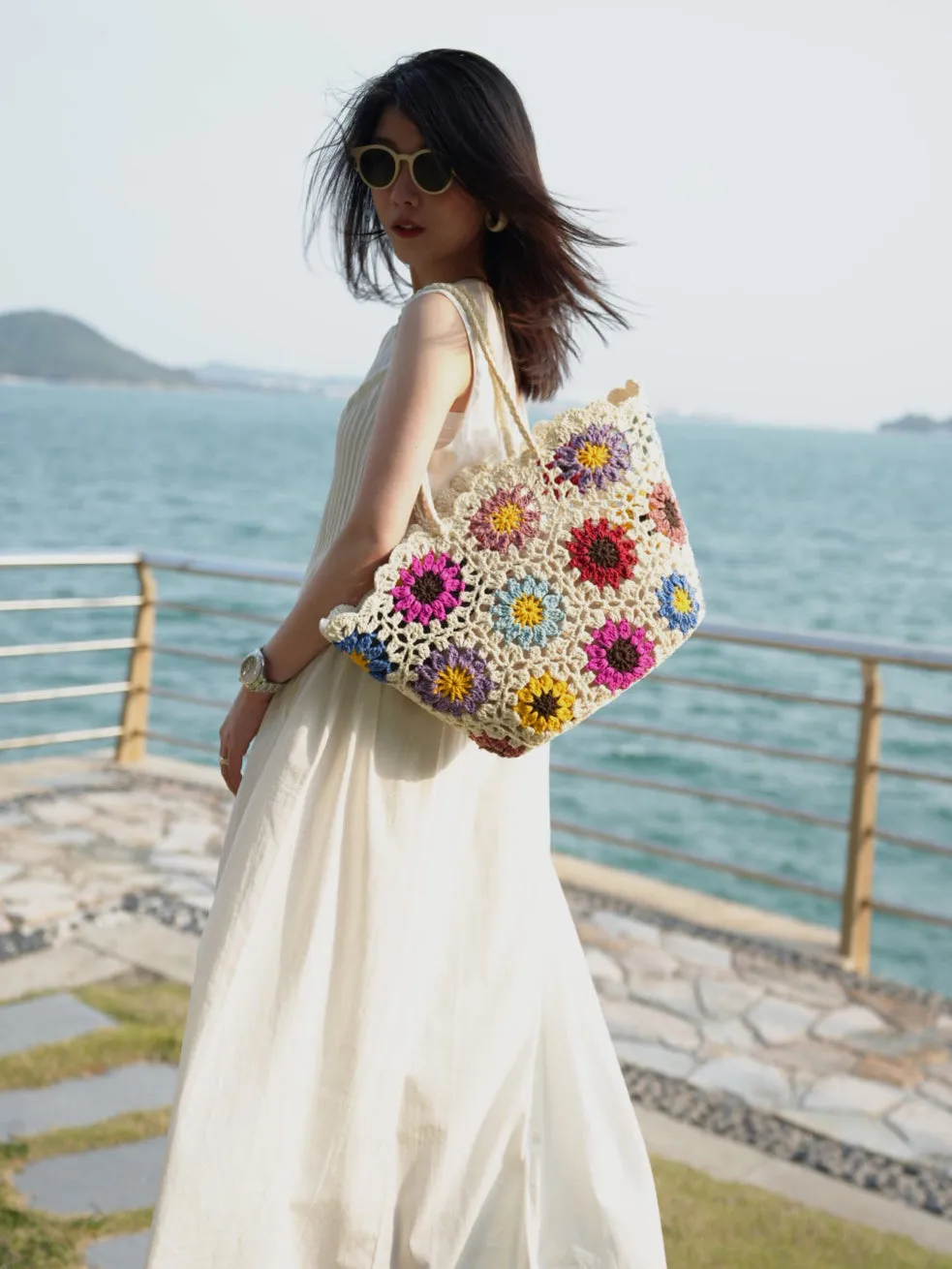 Artificial Intelligence (AI)  Bag Floral Streamlined Tote Crochet Beach