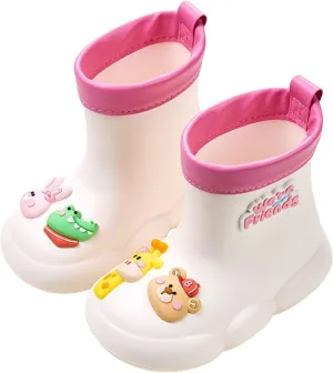𝗖artoon Bear Rain Boots For Toddler Baby Boys Girls Outdoor 𝐖aterproof Shoes Soft Sole Non Slip Fashion Comfy Booties