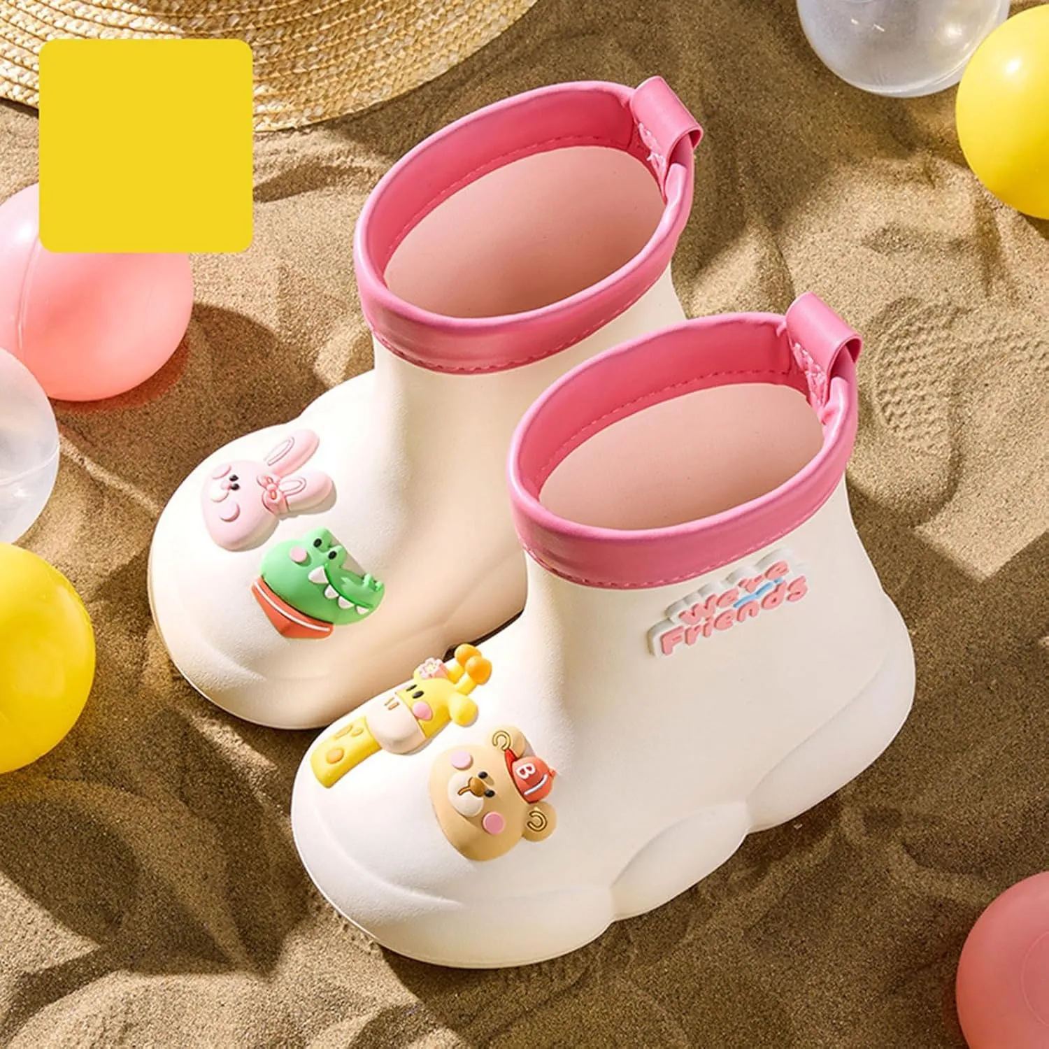 𝗖artoon Bear Rain Boots For Toddler Baby Boys Girls Outdoor 𝐖aterproof Shoes Soft Sole Non Slip Fashion Comfy Booties