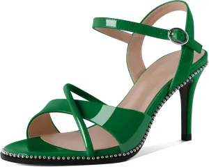 AUMOTED Women Stiletto High Heels Peep Open Toe Sandals Criss Cross Strappy Heels Wedding Office Cute Party Classic 3.1 Inch Summer Heels