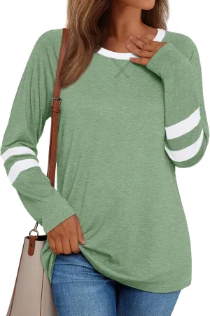 AUTOMET Womens Long Sleeve Shirts Color Block Casual Crewneck Tops Tshirt Basic Tee Fall Fashion Clothes Trendy Outfits