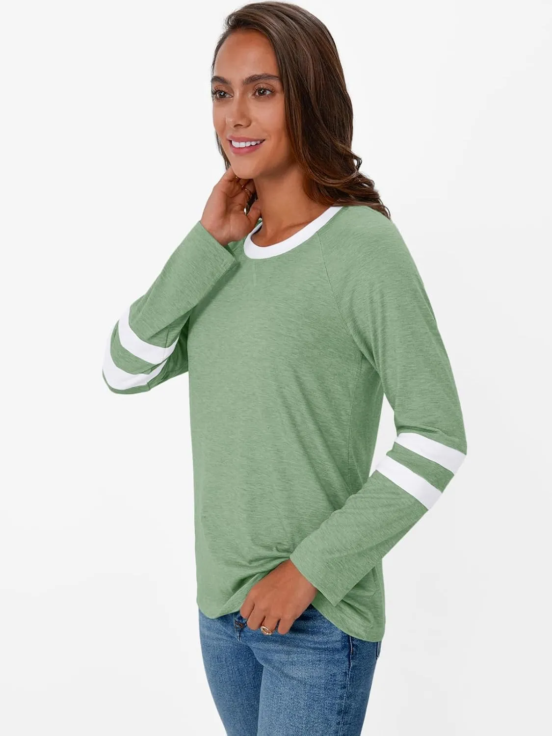 AUTOMET Womens Long Sleeve Shirts Color Block Casual Crewneck Tops Tshirt Basic Tee Fall Fashion Clothes Trendy Outfits