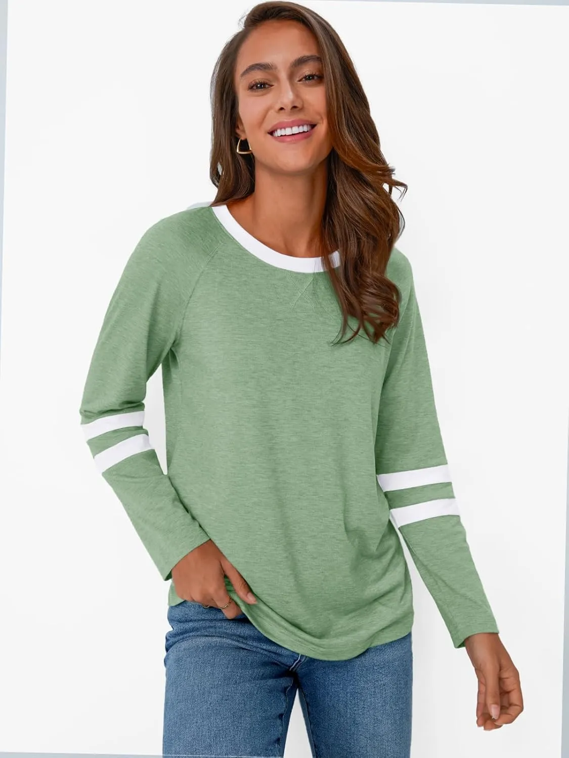 AUTOMET Womens Long Sleeve Shirts Color Block Casual Crewneck Tops Tshirt Basic Tee Fall Fashion Clothes Trendy Outfits