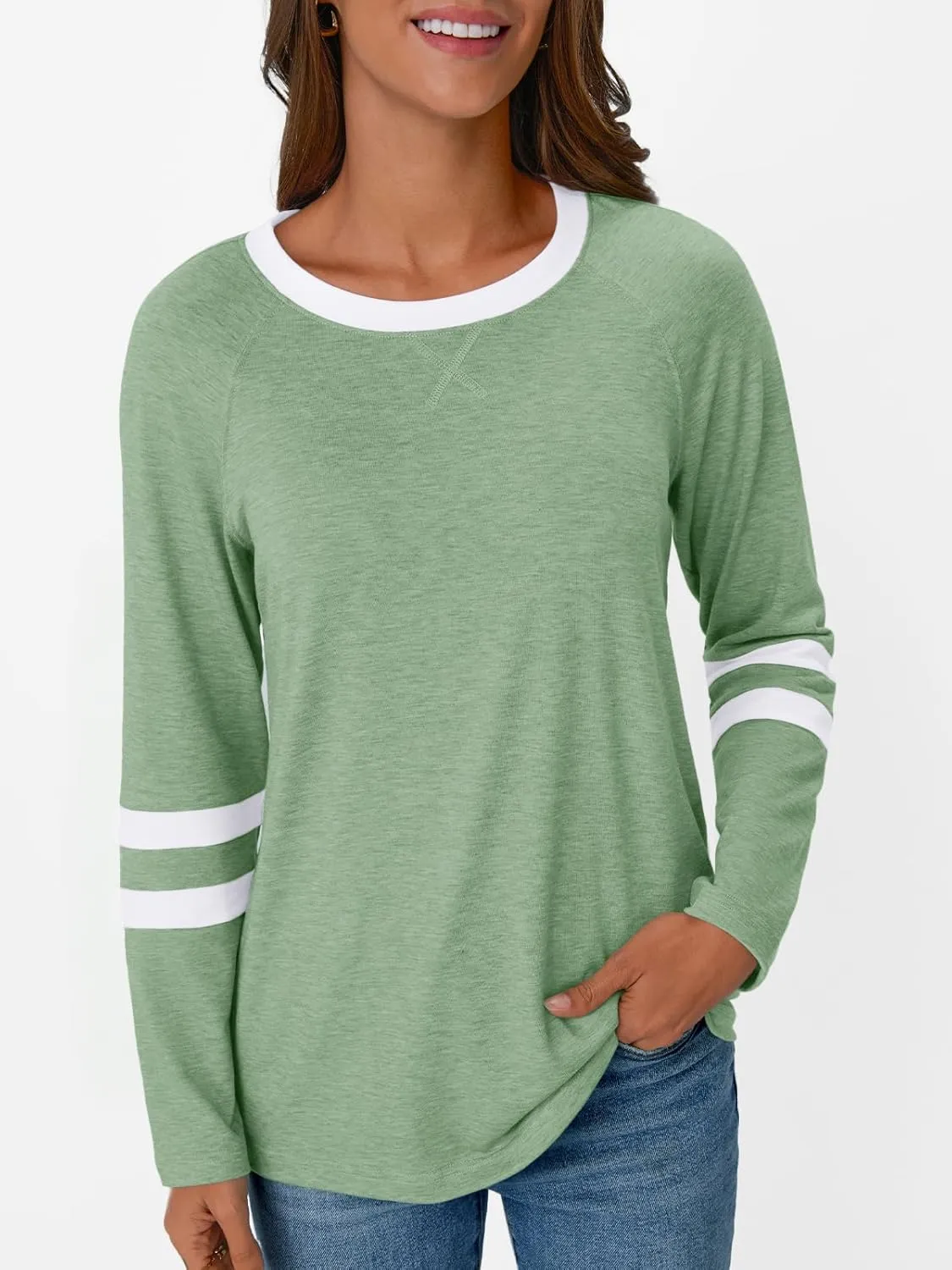 AUTOMET Womens Long Sleeve Shirts Color Block Casual Crewneck Tops Tshirt Basic Tee Fall Fashion Clothes Trendy Outfits
