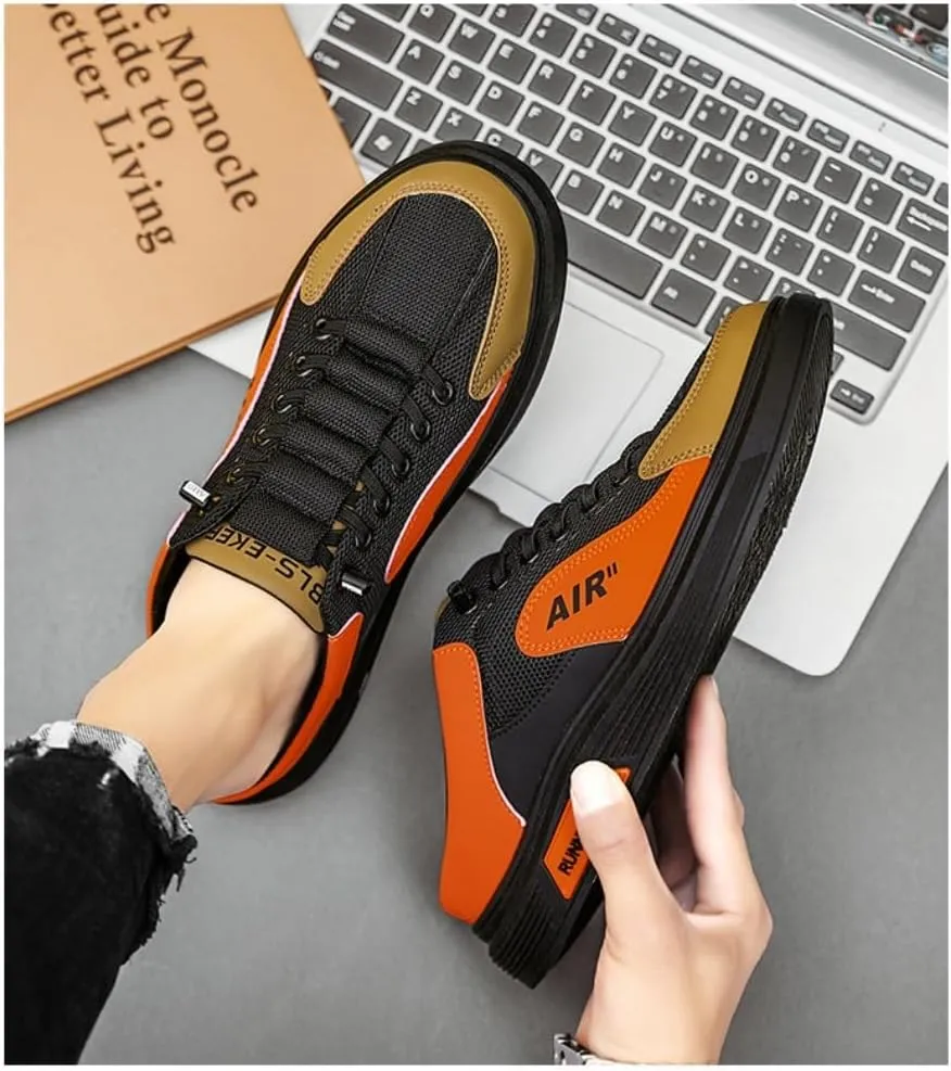 Backless Tennis Shoes for Men Wide Mule Sneakers Slip on House Slippers Platform Lace Up Breathable Mesh Lightweight Casual Walking Slides Office Business Comfort Wear Shoes Gym Sports Indoor Outdoor