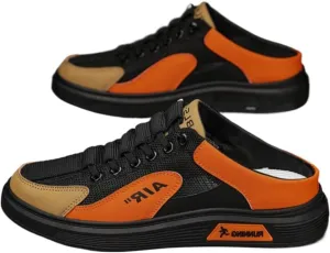 Backless Tennis Shoes for Men Wide Mule Sneakers Slip on House Slippers Platform Lace Up Breathable Mesh Lightweight Casual Walking Slides Office Business Comfort Wear Shoes Gym Sports Indoor Outdoor