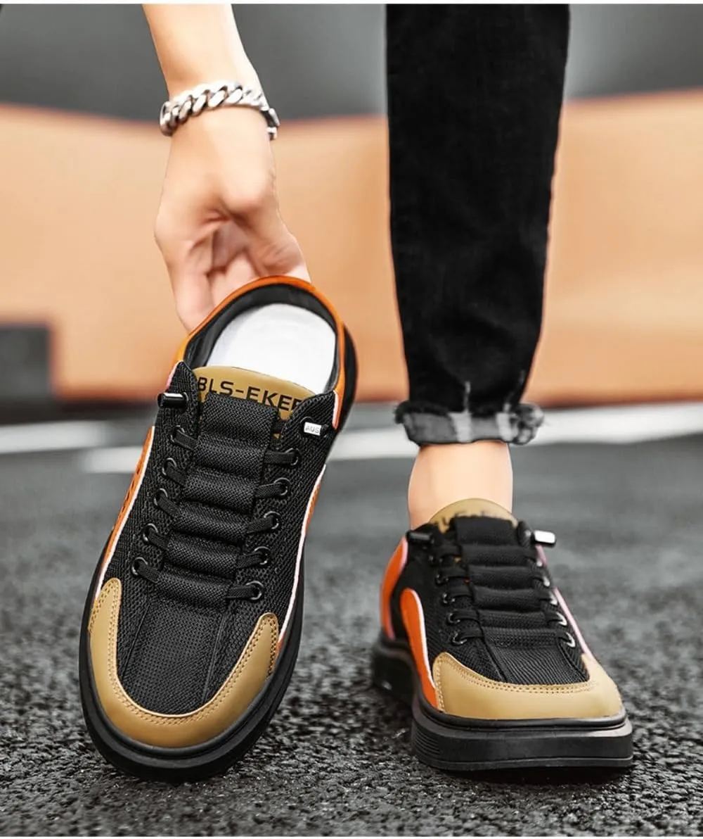 Backless Tennis Shoes for Men Wide Mule Sneakers Slip on House Slippers Platform Lace Up Breathable Mesh Lightweight Casual Walking Slides Office Business Comfort Wear Shoes Gym Sports Indoor Outdoor