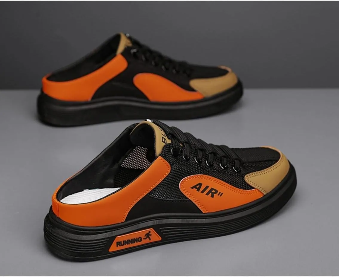 Backless Tennis Shoes for Men Wide Mule Sneakers Slip on House Slippers Platform Lace Up Breathable Mesh Lightweight Casual Walking Slides Office Business Comfort Wear Shoes Gym Sports Indoor Outdoor