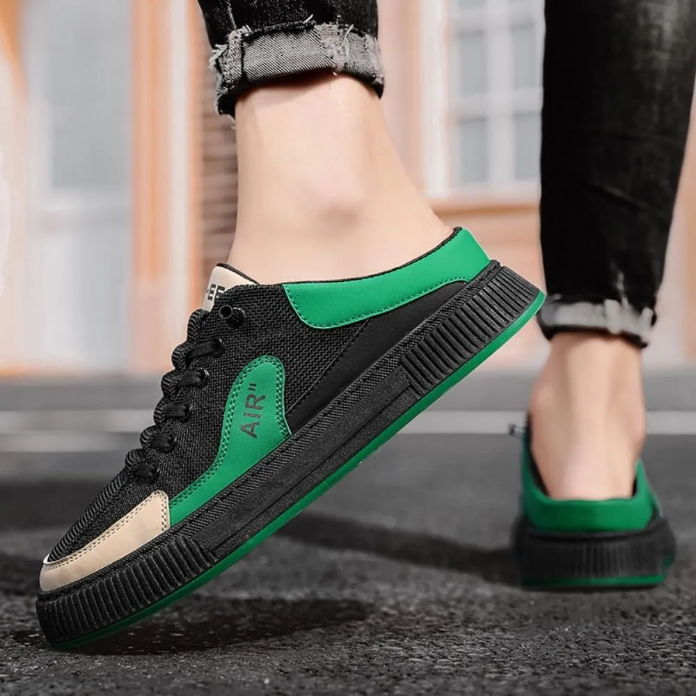Backless Tennis Shoes for Men Wide Mule Sneakers Slip on House Slippers Platform No Slip Chunky Sole Breathable Lightweight Leather Casual Walking Shoes Lace Up Comfort Wear Slides Outdoor Gym Sport