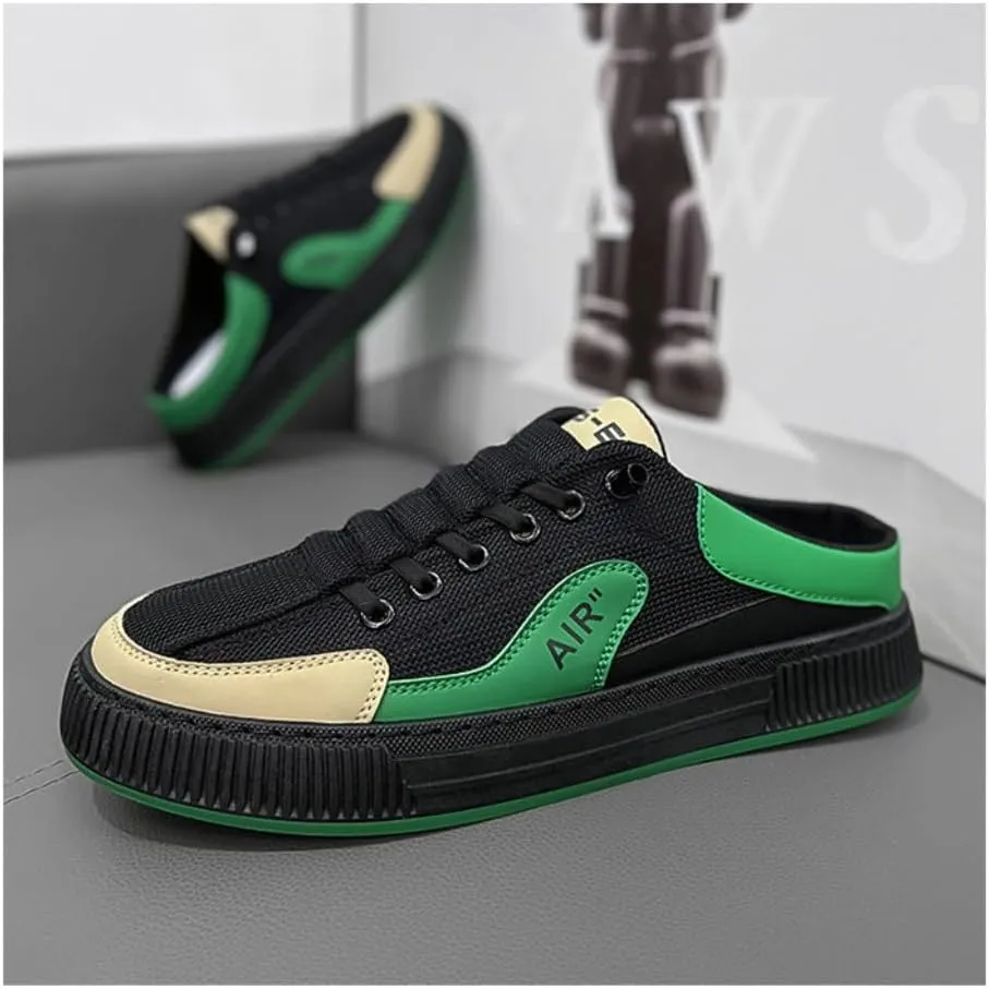 Backless Tennis Shoes for Men Wide Mule Sneakers Slip on House Slippers Platform No Slip Chunky Sole Breathable Lightweight Leather Casual Walking Shoes Lace Up Comfort Wear Slides Outdoor Gym Sport