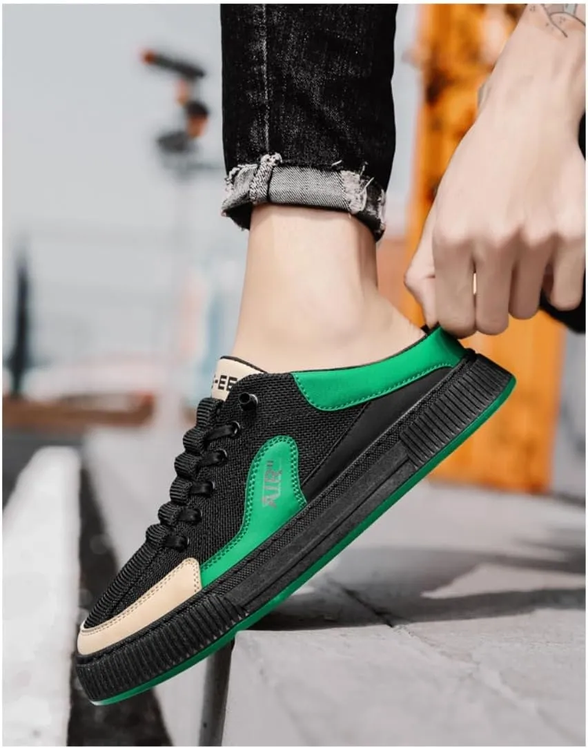 Backless Tennis Shoes for Men Wide Mule Sneakers Slip on House Slippers Platform No Slip Chunky Sole Breathable Lightweight Leather Casual Walking Shoes Lace Up Comfort Wear Slides Outdoor Gym Sport