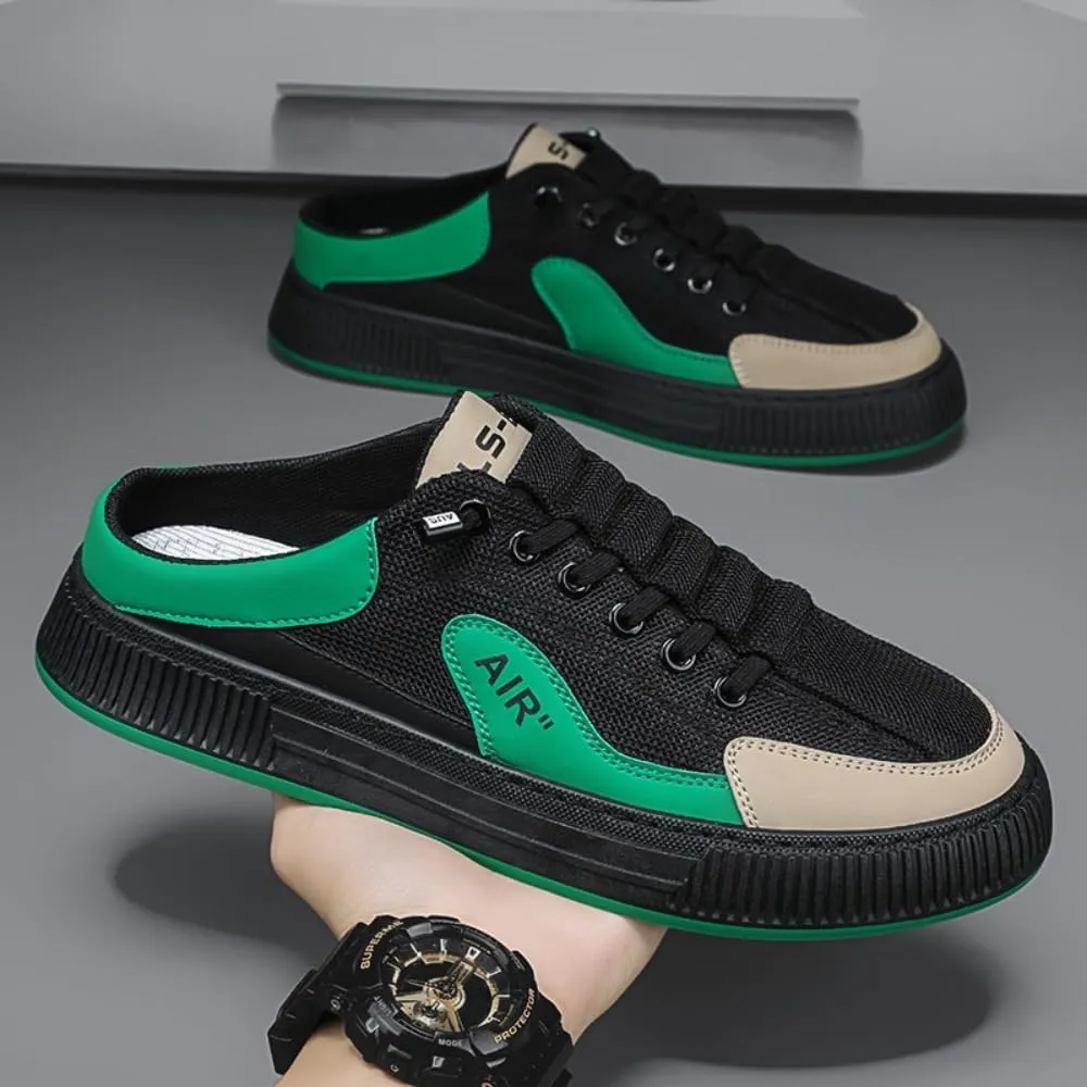 Backless Tennis Shoes for Men Wide Mule Sneakers Slip on House Slippers Platform No Slip Chunky Sole Breathable Lightweight Leather Casual Walking Shoes Lace Up Comfort Wear Slides Outdoor Gym Sport