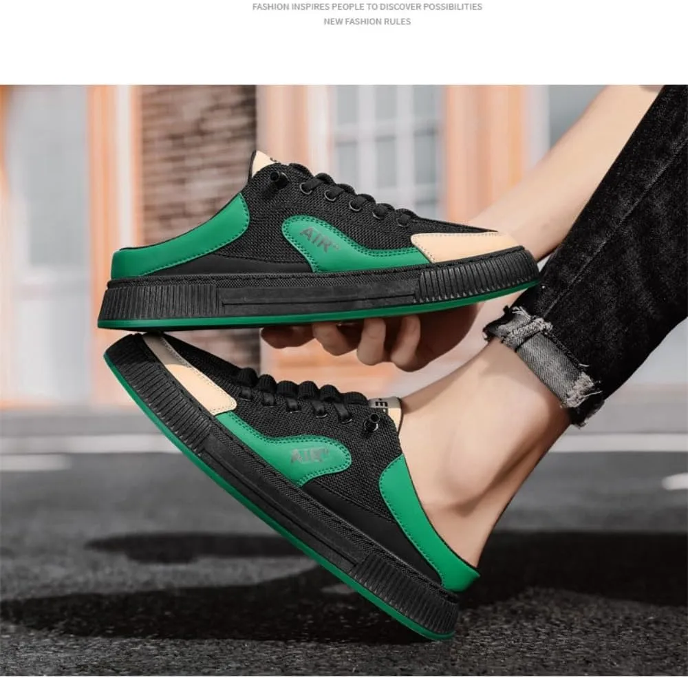 Backless Tennis Shoes for Men Wide Mule Sneakers Slip on House Slippers Platform No Slip Chunky Sole Breathable Lightweight Leather Casual Walking Shoes Lace Up Comfort Wear Slides Outdoor Gym Sport